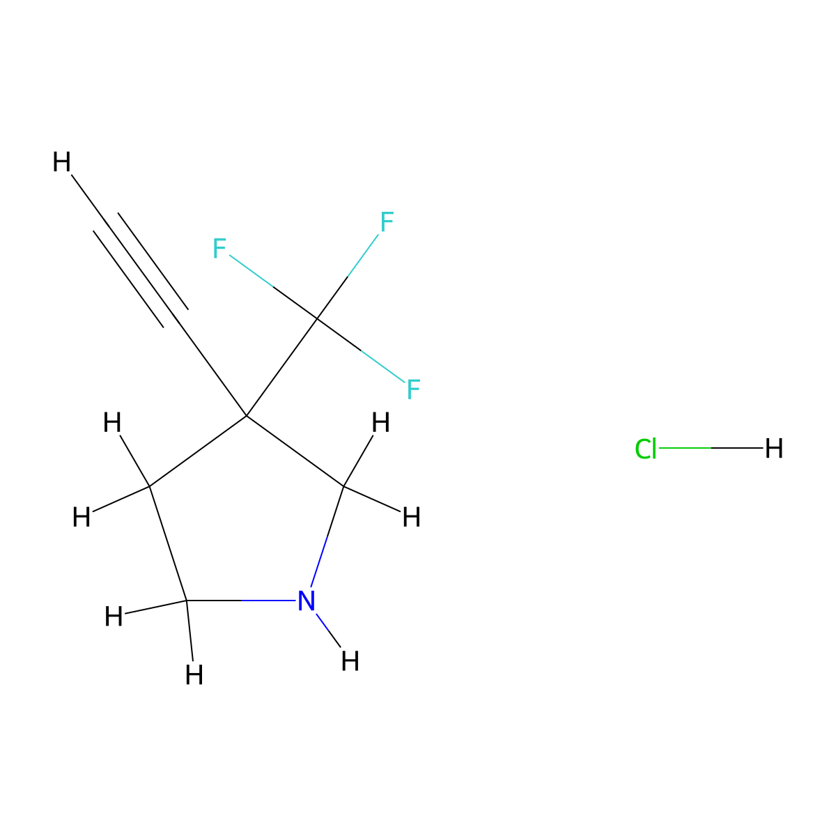 3-Ethynyl-3-(trifluoromethyl)pyrrolidine hydrochloride molecular structure, CAS 2749400-66-4