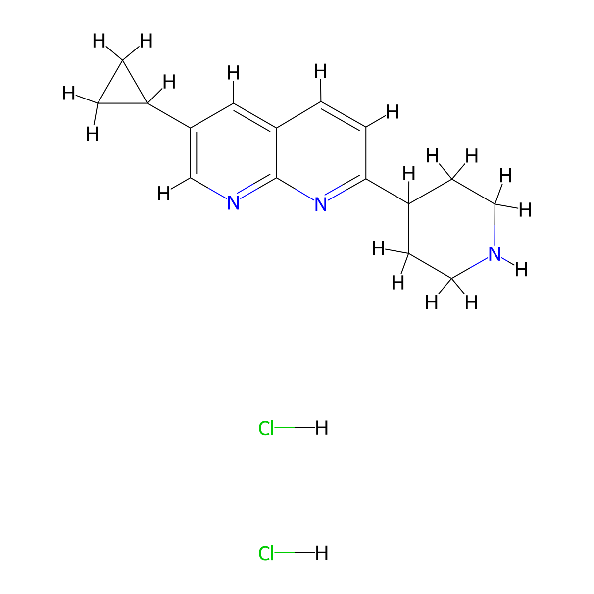 6-Cyclopropyl-2-(piperidin-4-yl)-1,8-naphthyridine dihydrochloride molecular structure, CAS 2749422-11-3