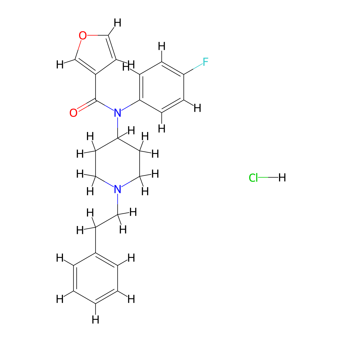 N-(4-fluorophenyl)-N-(1-phenethylpiperidin-4-yl)furan-3-carboxamide,monohydrochloride molecular structure, CAS 2749433-11-0
