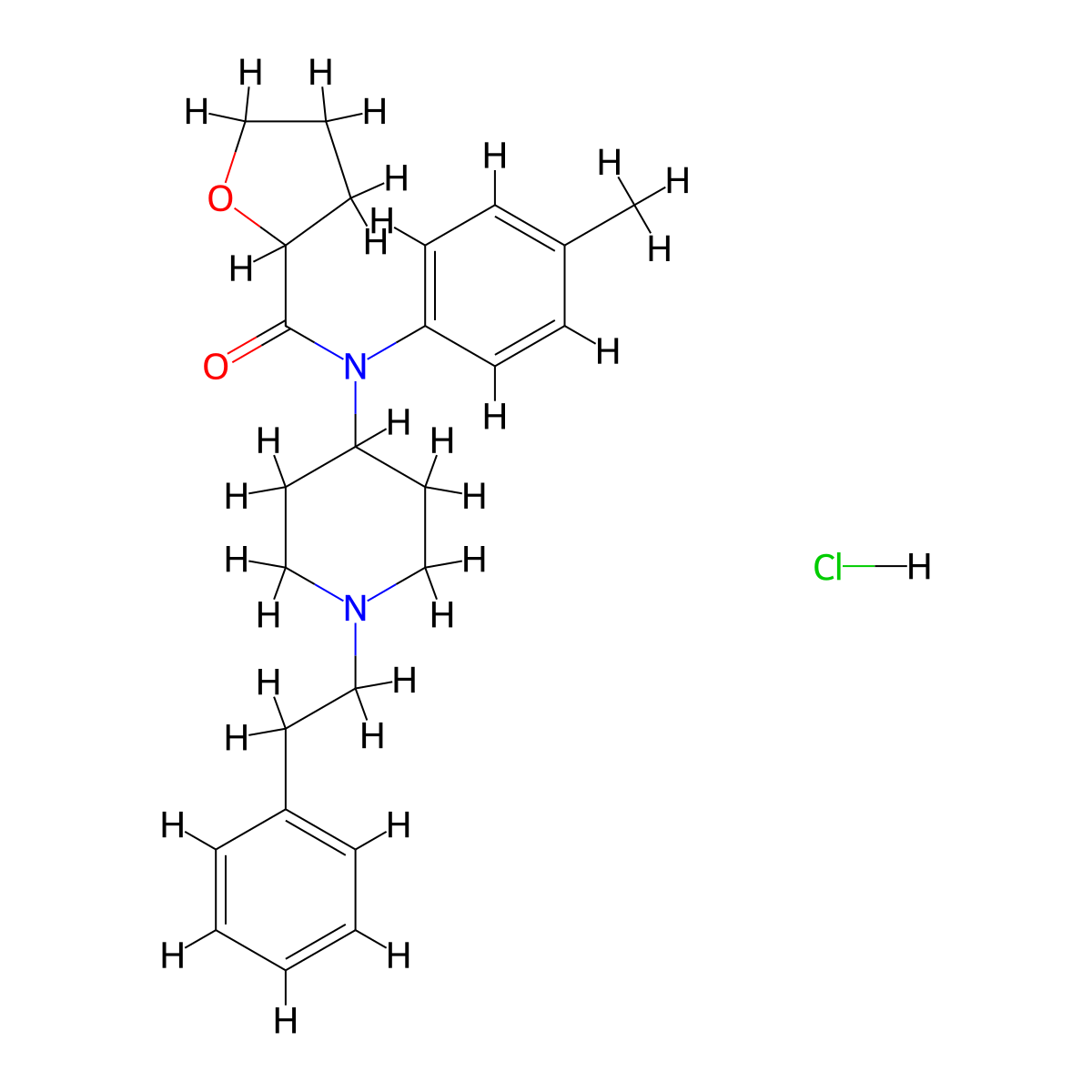 N-(1-phenethylpiperidin-4-yl)-N-(p-tolyl)tetrahydrofuran-2-carboxamide,monohydrochloride molecular structure, CAS 2749433-21-2