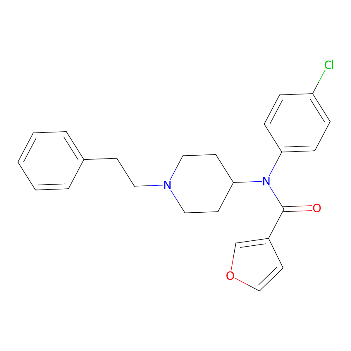 para-Chloro furanyl fentanyl 3-furancarboxamide molecular structure, CAS 2749618-77-5