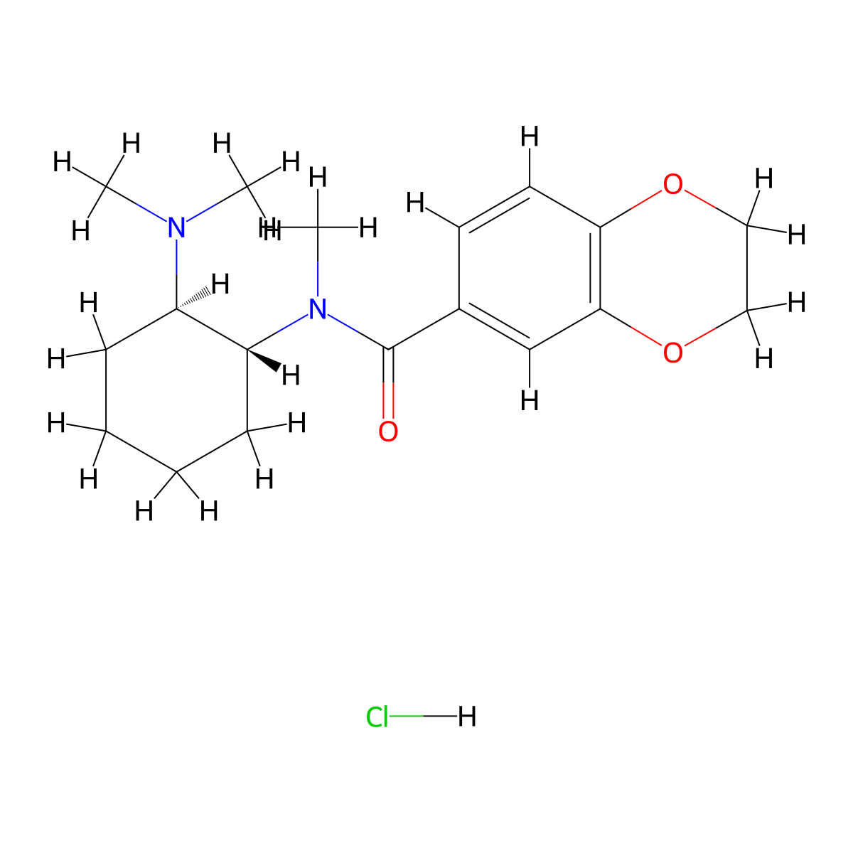 trans-N-2-(dimethylamino)cyclohexyl)-N-methyl-2,3-dihydrobenzo[b][1,4]dioxine-6-carboxamide,monohydrochloride molecular structure, CAS 2749619-09-6