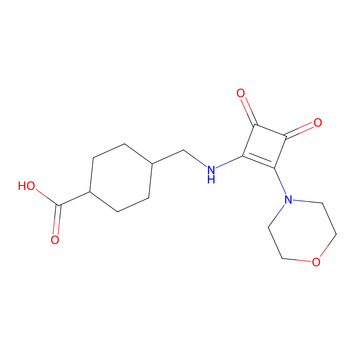 4-({[2-(Morpholin-4-yl)-3,4-dioxocyclobut-1-en-1-yl]amino}methyl)cyclohexane-1-carboxylic acid molecular structure, CAS 2749619-48-3