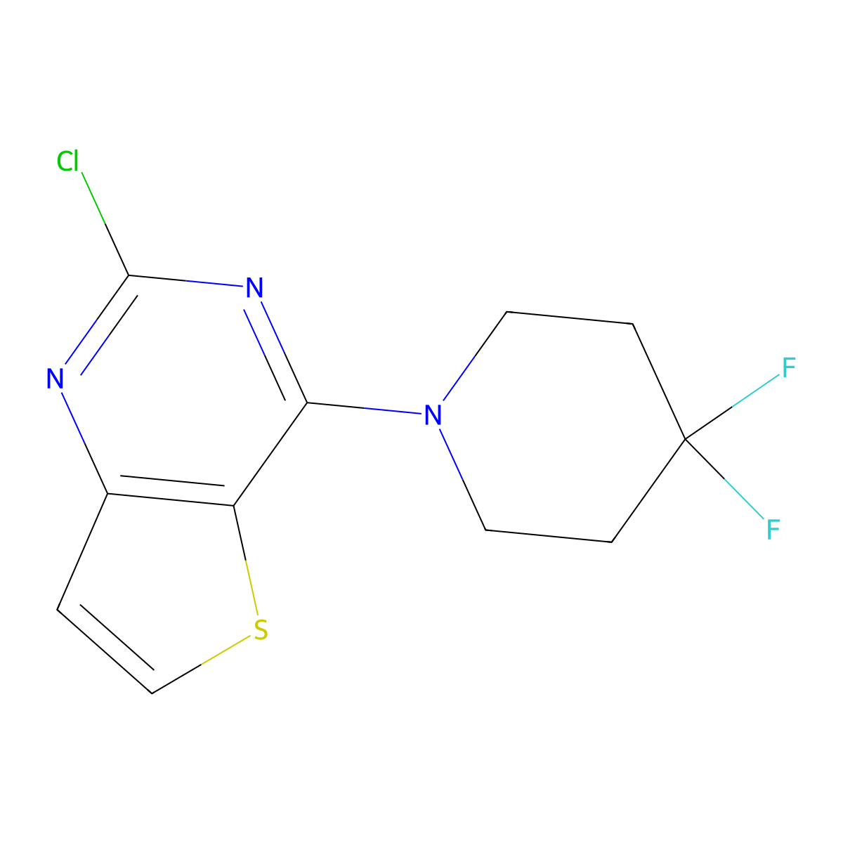 2-Chloro-4-(4,4-difluoropiperidin-1-yl)thieno[3,2-d]pyrimidine molecular structure, CAS 2749691-44-7