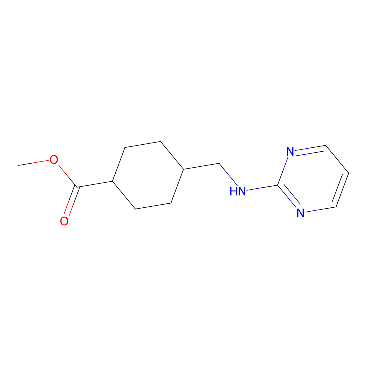 Methyl 4-((pyrimidin-2-ylamino)methyl)cyclohexane-1-carboxylate molecular structure, CAS 2749728-51-4