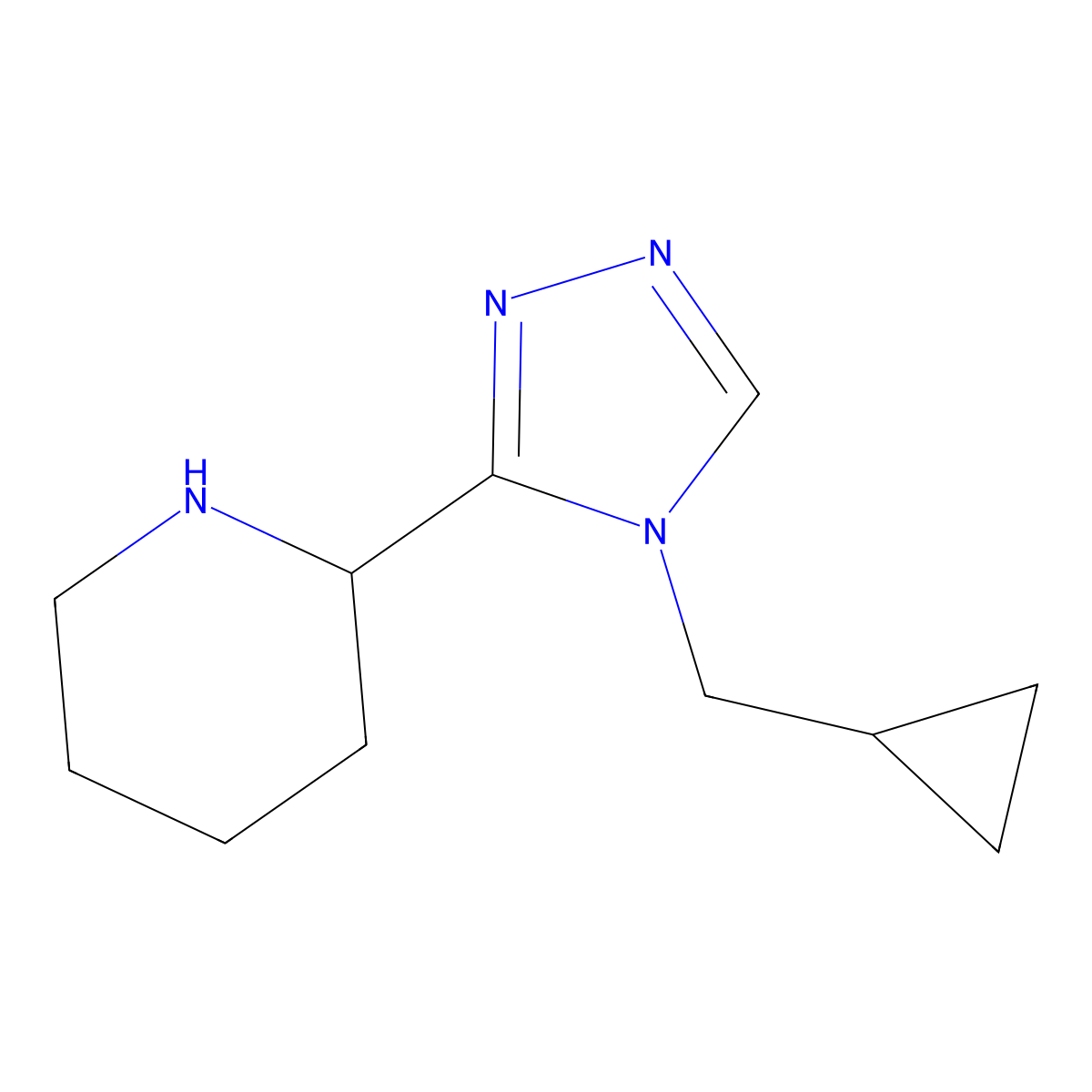 2-(4-(Cyclopropylmethyl)-4H-1,2,4-triazol-3-yl)piperidine molecular structure, CAS 2749748-04-5