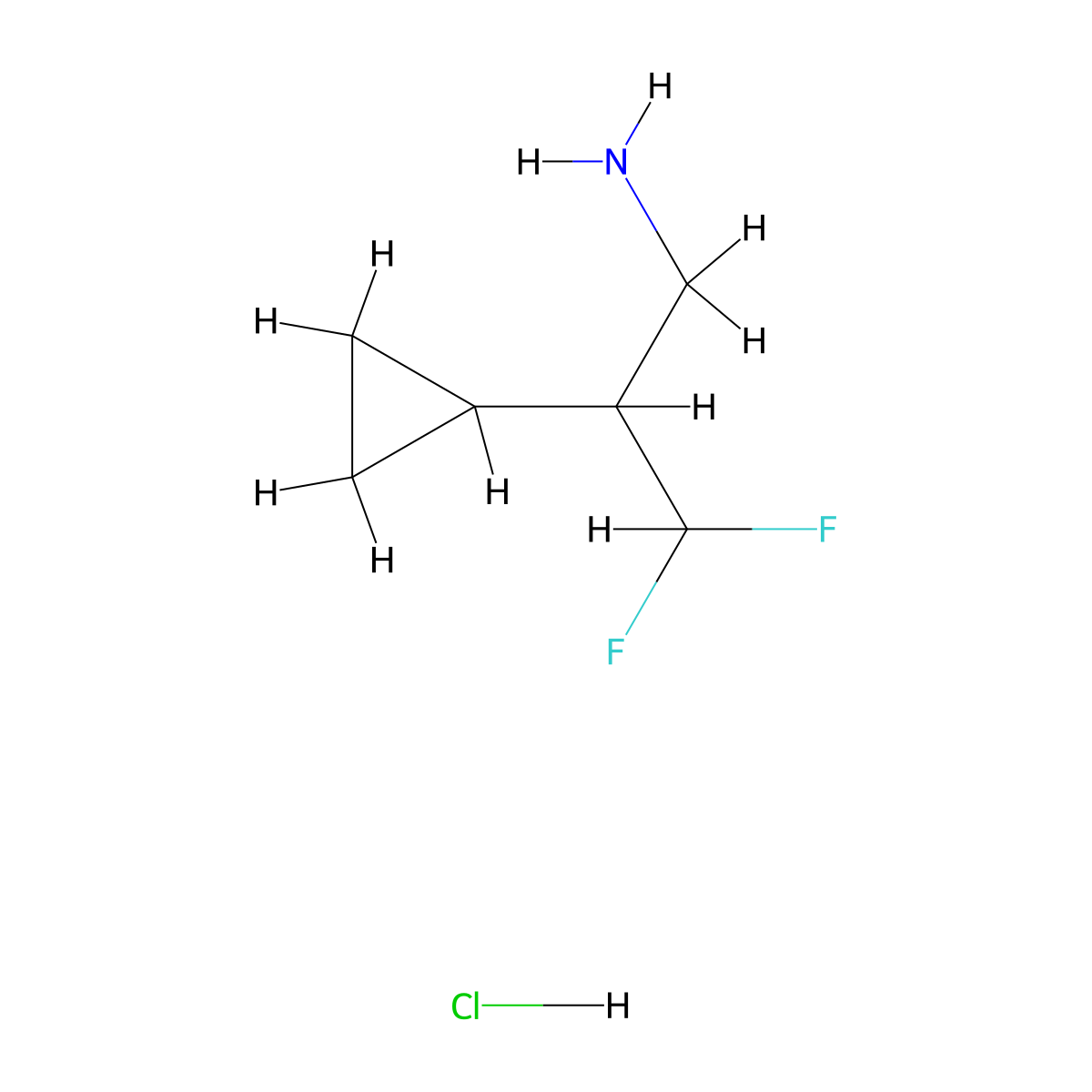 2-Cyclopropyl-3,3-difluoropropan-1-amine hydrochloride molecular structure, CAS 2749855-04-5