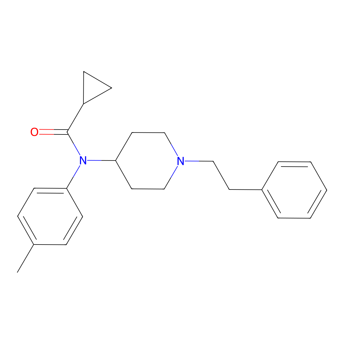 para-Methylcyclopropyl fentanyl (N-(4-methylphenyl)-N-(1-phenethylpiperidin-4-yl)cyclopropanecarboxamide) molecular structure, CAS 2749910-42-5