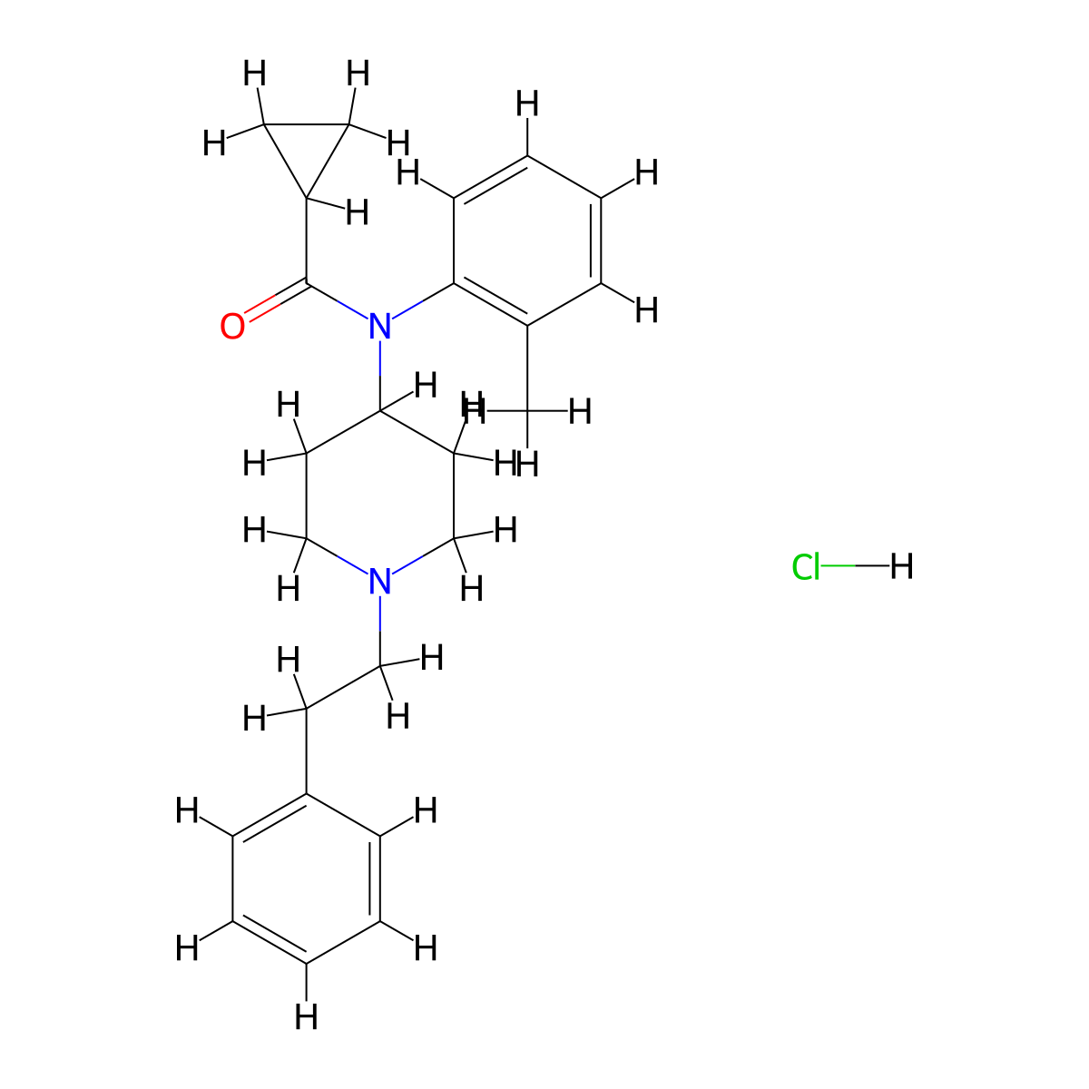 N-(1-phenethylpiperidin-4-yl)-N-(o-tolyl)cyclopropanecarboxamide,monohydrochloride molecular structure, CAS 2749910-65-2