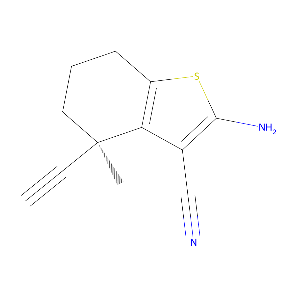 (4R)-2-Amino-4-ethynyl-4-methyl-6,7-dihydro-5H-benzothiophene-3-carbonitrile molecular structure, CAS 2749965-89-5