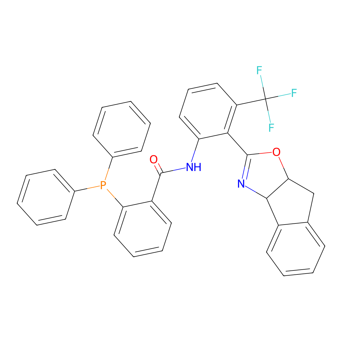 N-(2-((3aR,8aS)-8,8a-Dihydro-3aH-indeno[1,2-d]oxazol-2-yl)-3-(trifluoromethyl)phenyl)-2-(diphenylphosphino)benzamide molecular structure, CAS 2750202-77-6
