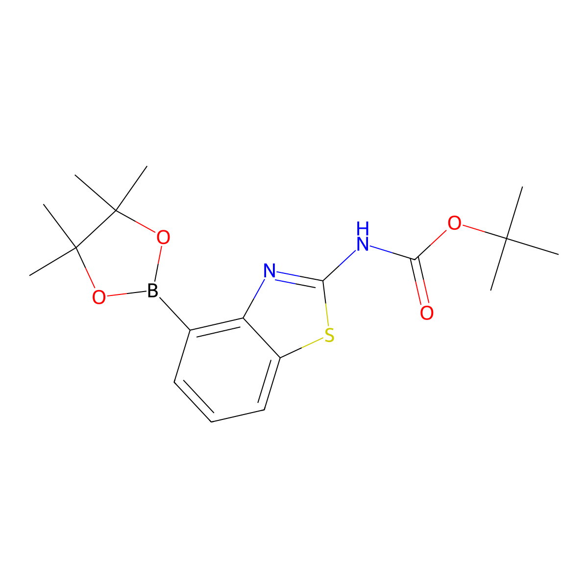 tert-butyl N-[4-(4,4,5,5-tetramethyl-1,3,2-dioxaborolan-2-yl)-1,3-benzothiazol-2-yl]carbamate molecular structure, CAS 2750285-83-5