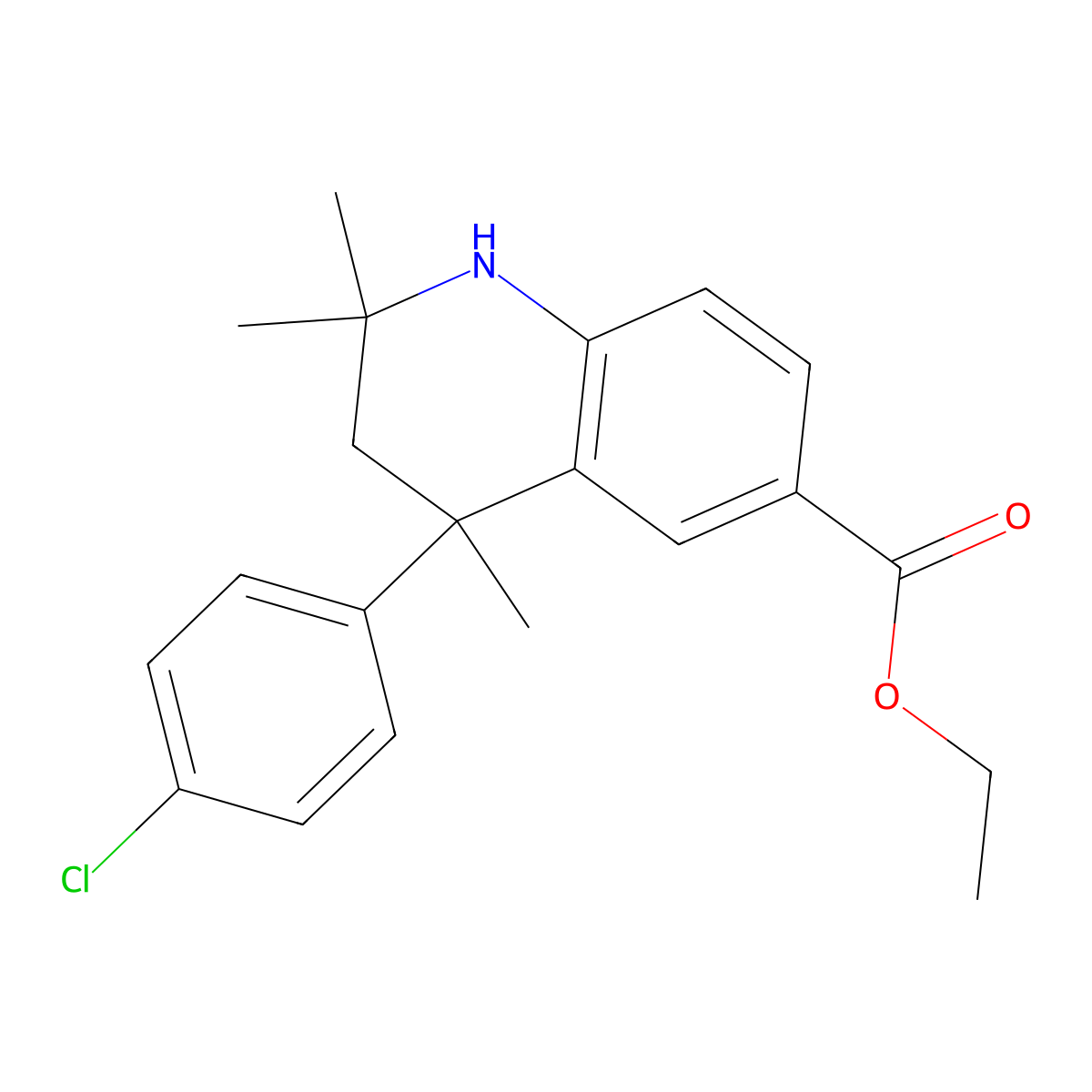 Ethyl 4-(4-chlorophenyl)-2,2,4-trimethyl-1,2,3,4-tetrahydroquinoline-6-carboxylate molecular structure, CAS 2750496-61-6
