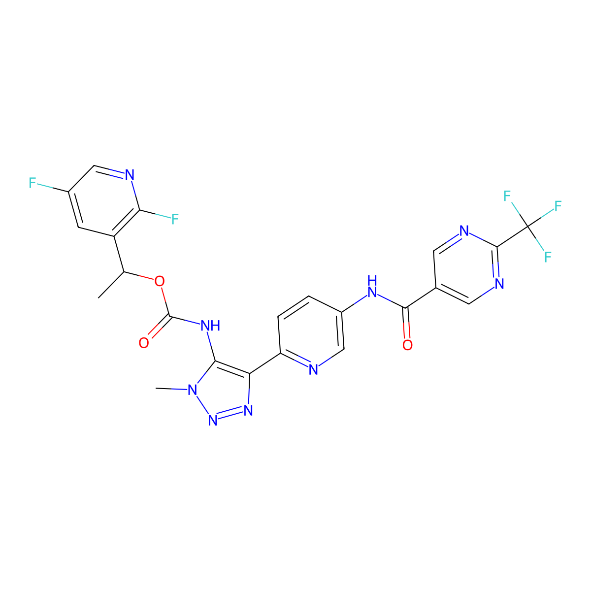 [(1R)-1-(2,5-difluoro-3-pyridinyl)ethyl] N-[3-methyl-5-[5-[[2-(trifluoromethyl)pyrimidine-5-carbonyl]amino]-2-pyridinyl]triazol-4-yl]carbamate molecular structure, CAS 2750508-72-4