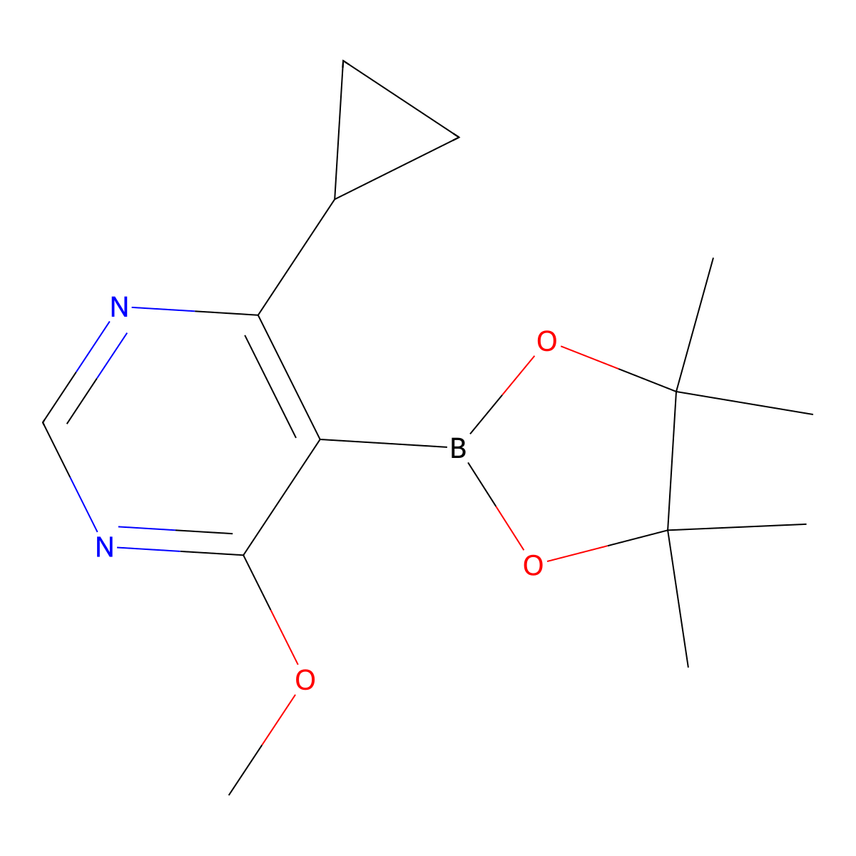4-Cyclopropyl-6-methoxy-5-(4,4,5,5-tetramethyl-1,3,2-dioxaborolan-2-yl)pyrimidine molecular structure, CAS 2750602-14-1