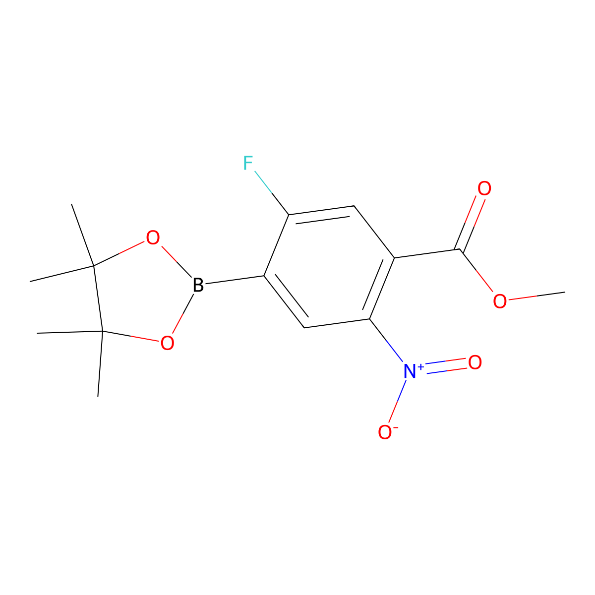 Methyl 5-fluoro-2-nitro-4-(4,4,5,5-tetramethyl-1,3,2-dioxaborolan-2-YL)benzoate molecular structure, CAS 2750619-23-7