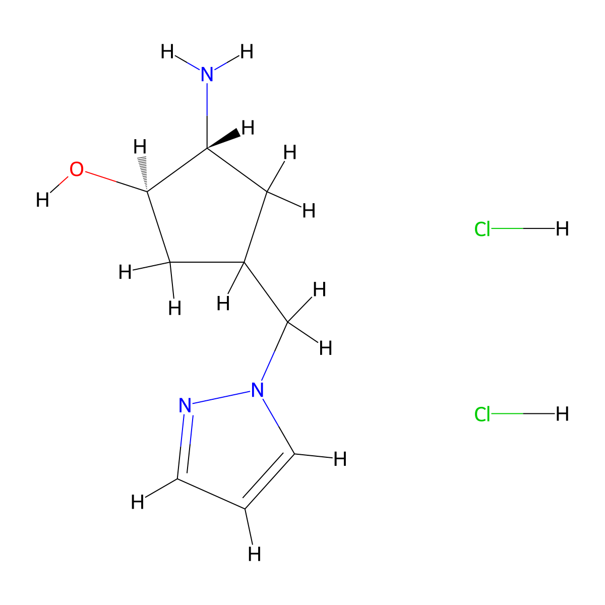 rac-(1R,2R)-2-amino-4-[(1H-pyrazol-1-yl)methyl]cyclopentan-1-oldihydrochloride molecular structure, CAS 2750633-47-5