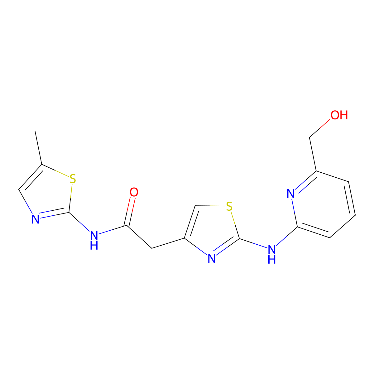 2-(2-{[6-(hydroxymethyl)pyridin-2-yl]amino}-1,3-thiazol-4-yl)-N-(5-methyl-1,3-thiazol-2-yl)acetamide molecular structure, CAS 2750644-31-4