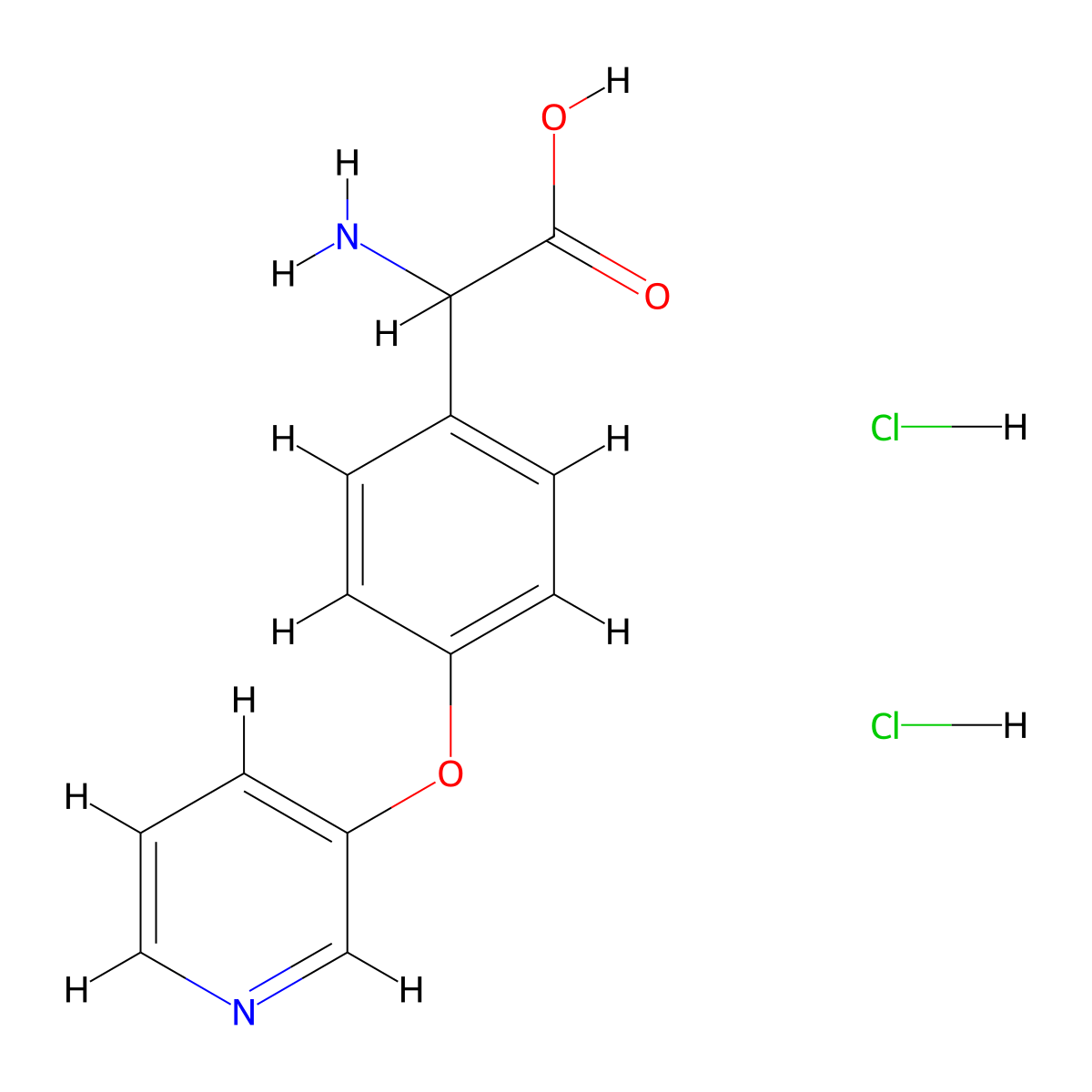 2-Amino-2-[4-(3-pyridyloxy)phenyl]acetic acid dihydrochloride molecular structure, CAS 2750797-84-1