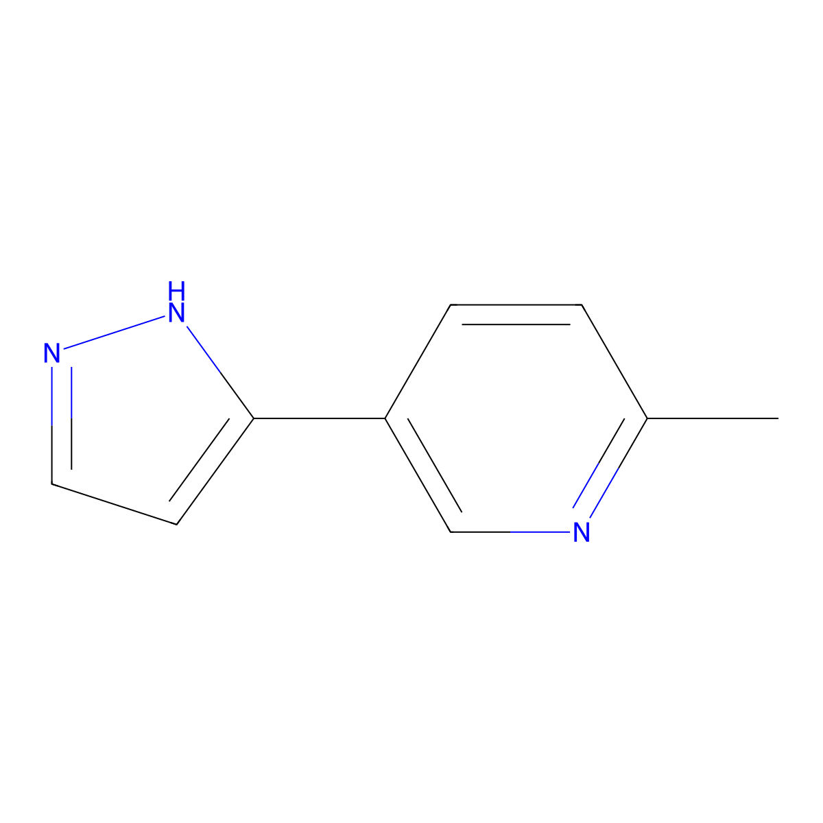 2-methyl-5-(1H-pyrazol-5-yl)pyridine molecular structure, CAS 27509-28-0