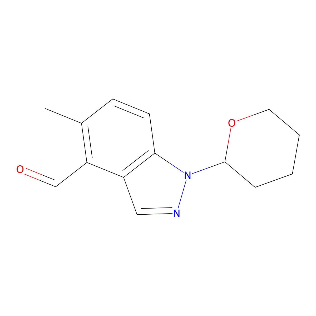 5-methyl-1-(tetrahydro-2H-pyran-2-yl)-1H-indazole-4-carbaldehyde molecular structure, CAS 2750910-96-2