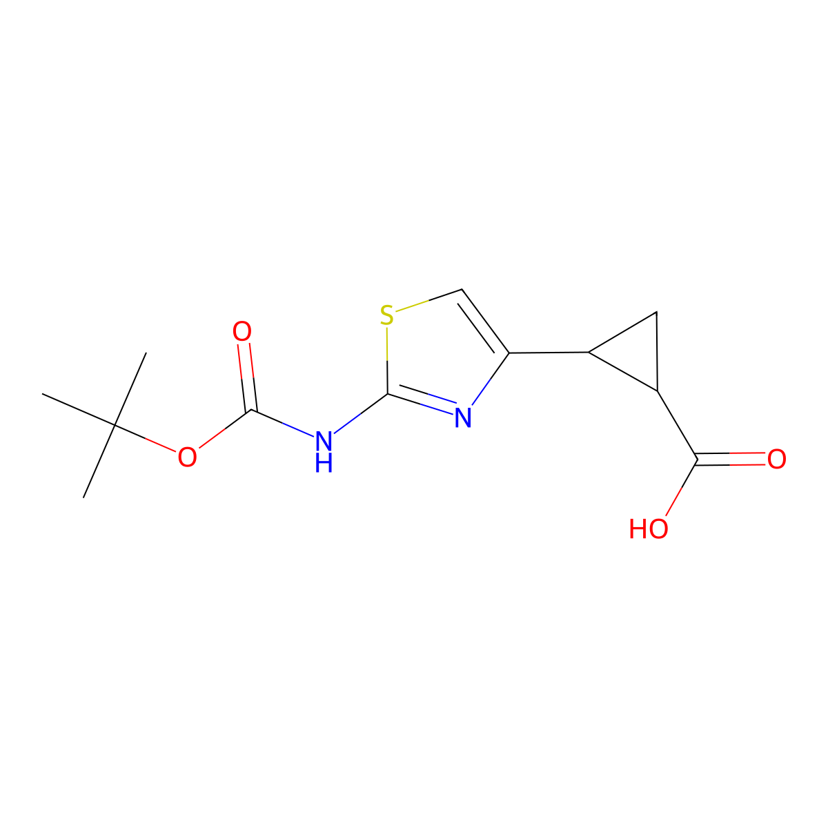 rac-(1R,2R)-2-(2-{[(tert-butoxy)carbonyl]amino}-1,3-thiazol-4-yl)cyclopropane-1-carboxylic acid molecular structure, CAS 2751265-14-0