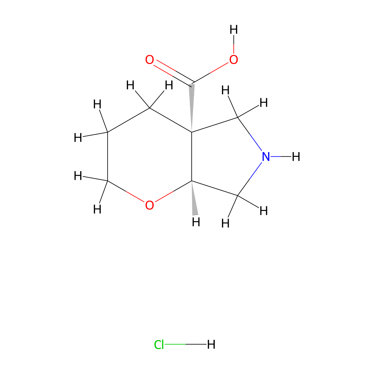 rac-(4aR,7aS)-octahydropyrano(2,3-c)pyrrole-4a-carboxylic acid hydrochloride molecular structure, CAS 2751337-19-4