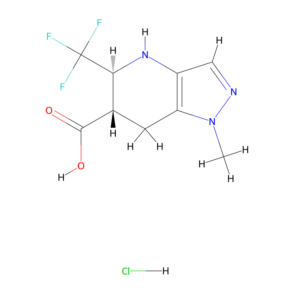 rac-(5R,6R)-1-methyl-5-(trifluoromethyl)-1H,4H,5H,6H,7H-pyrazolo(4,3-b)pyridine-6-carboxylic acid hydrochloride molecular structure, CAS 2751339-47-4