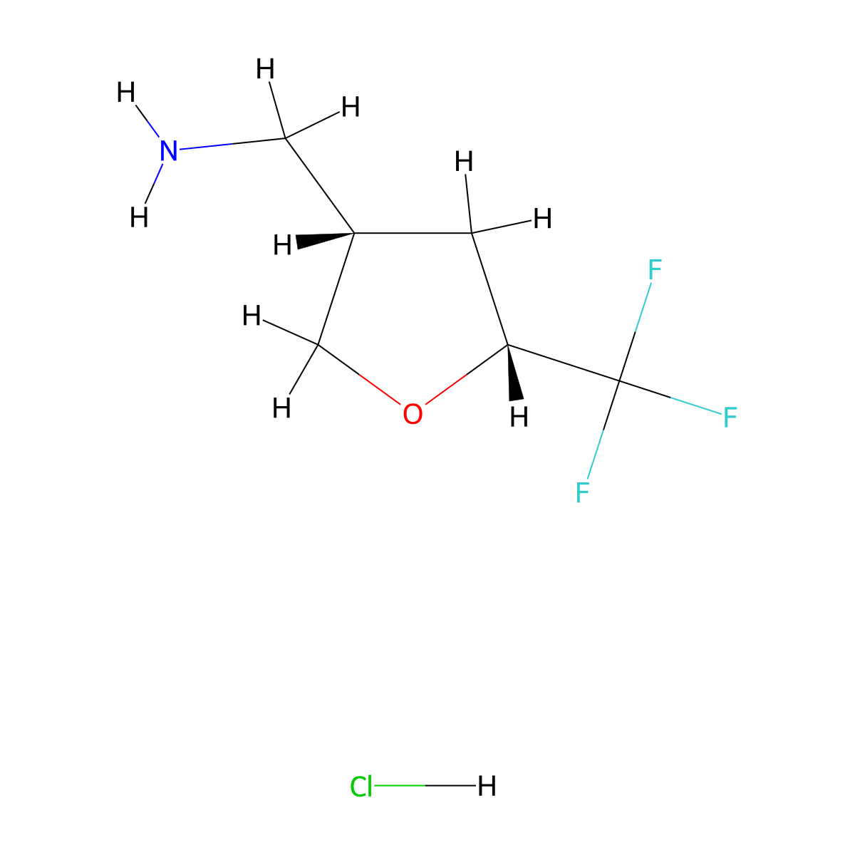rac-1-[(3R,5S)-5-(trifluoromethyl)oxolan-3-yl]methanamine hydrochloride molecular structure, CAS 2751347-48-3