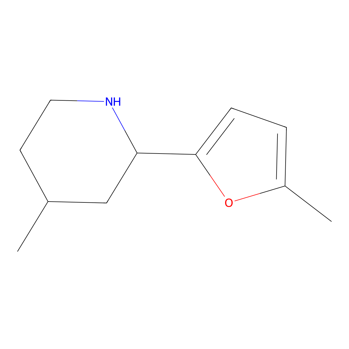rac-(2R,4R)-4-methyl-2-(5-methylfuran-2-yl)piperidine molecular structure, CAS 2751557-20-5