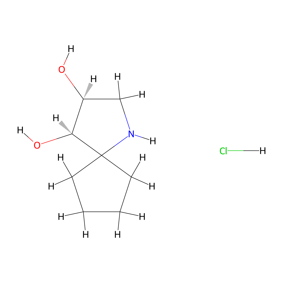 rac-(3R,4S)-1-azaspiro[4.4]nonane-3,4-diol hydrochloride molecular structure, CAS 2751571-34-1