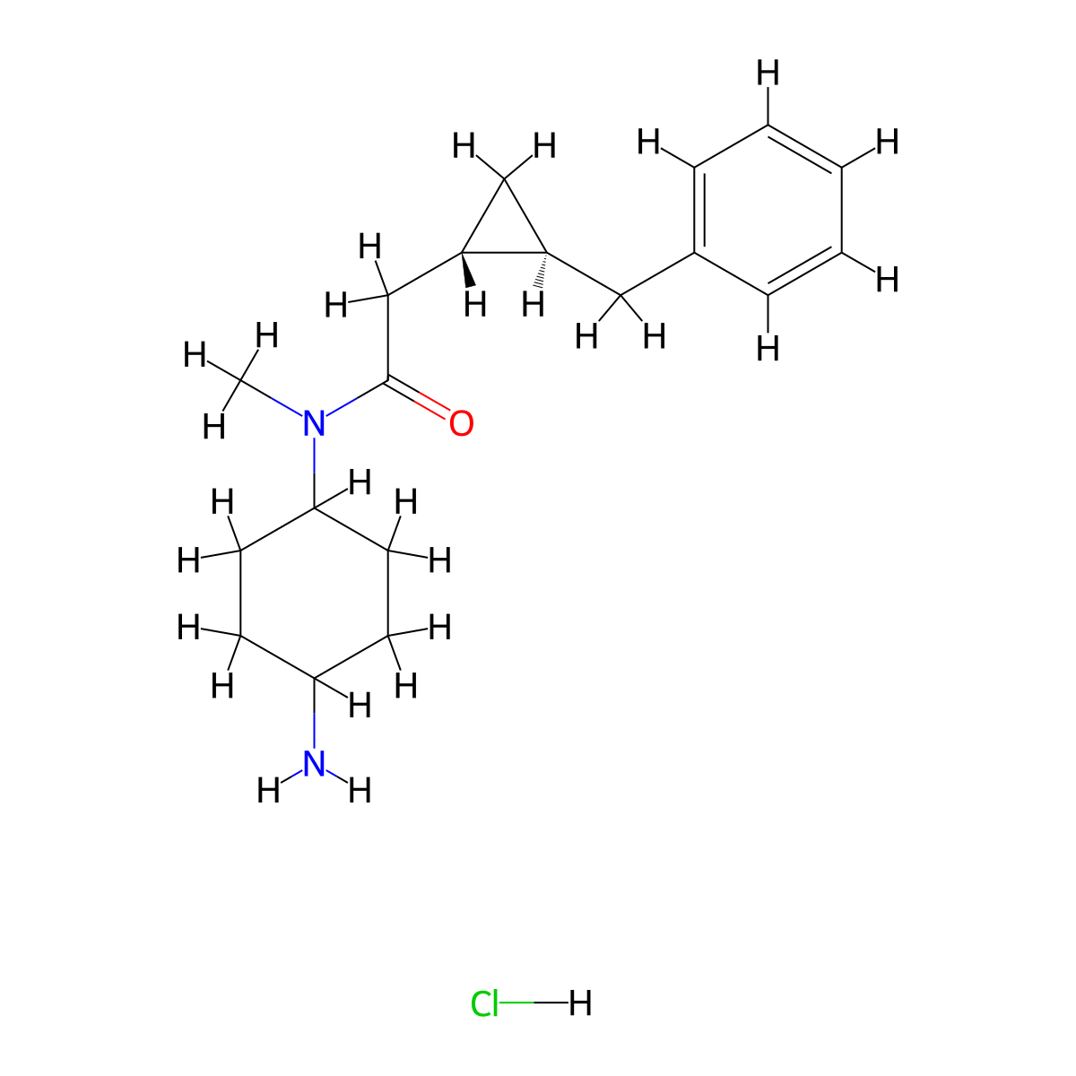 rac-N-(4-aminocyclohexyl)-2-[(1R,2R)-2-benzylcyclopropyl]-N-methylacetamide hydrochloride molecular structure, CAS 2751574-23-7
