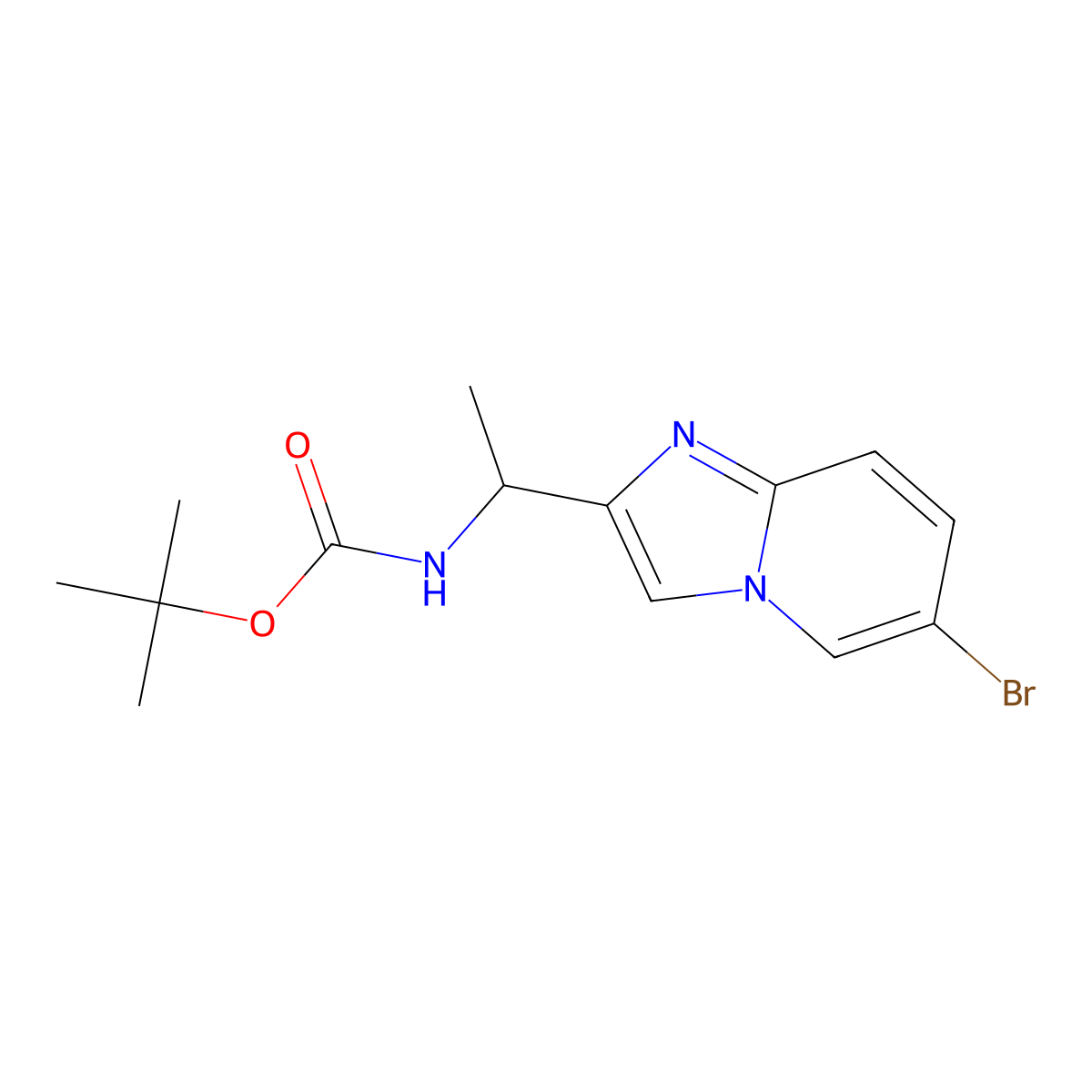 tert-butyl N-[(1R)-1-{6-bromoimidazo[1,2-a]pyridin-2-yl}ethyl]carbamate molecular structure, CAS 2751602-75-0