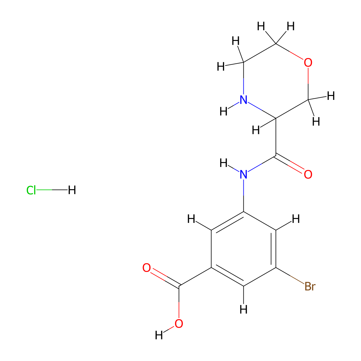 3-Bromo-5-(morpholine-3-amido)benzoic acid hydrochloride molecular structure, CAS 2751610-12-3