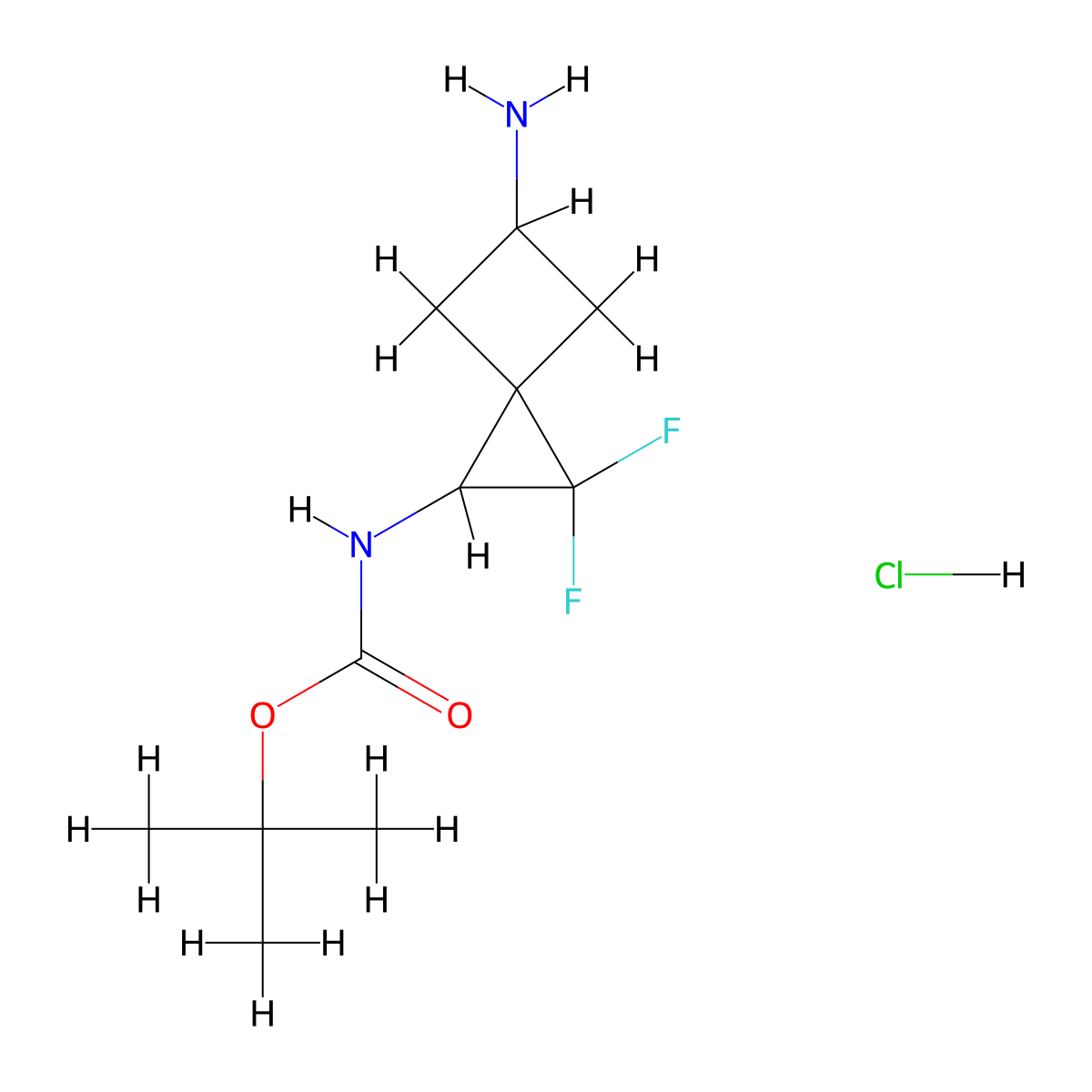 tert-butyl N-{5-amino-2,2-difluorospiro[2.3]hexan-1-yl}carbamate hydrochloride molecular structure, CAS 2751610-35-0