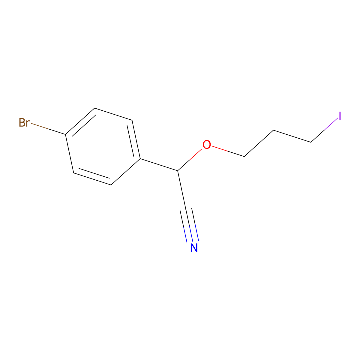 2-(4-Bromophenyl)-2-(3-iodopropoxy)acetonitrile molecular structure, CAS 2751611-24-0