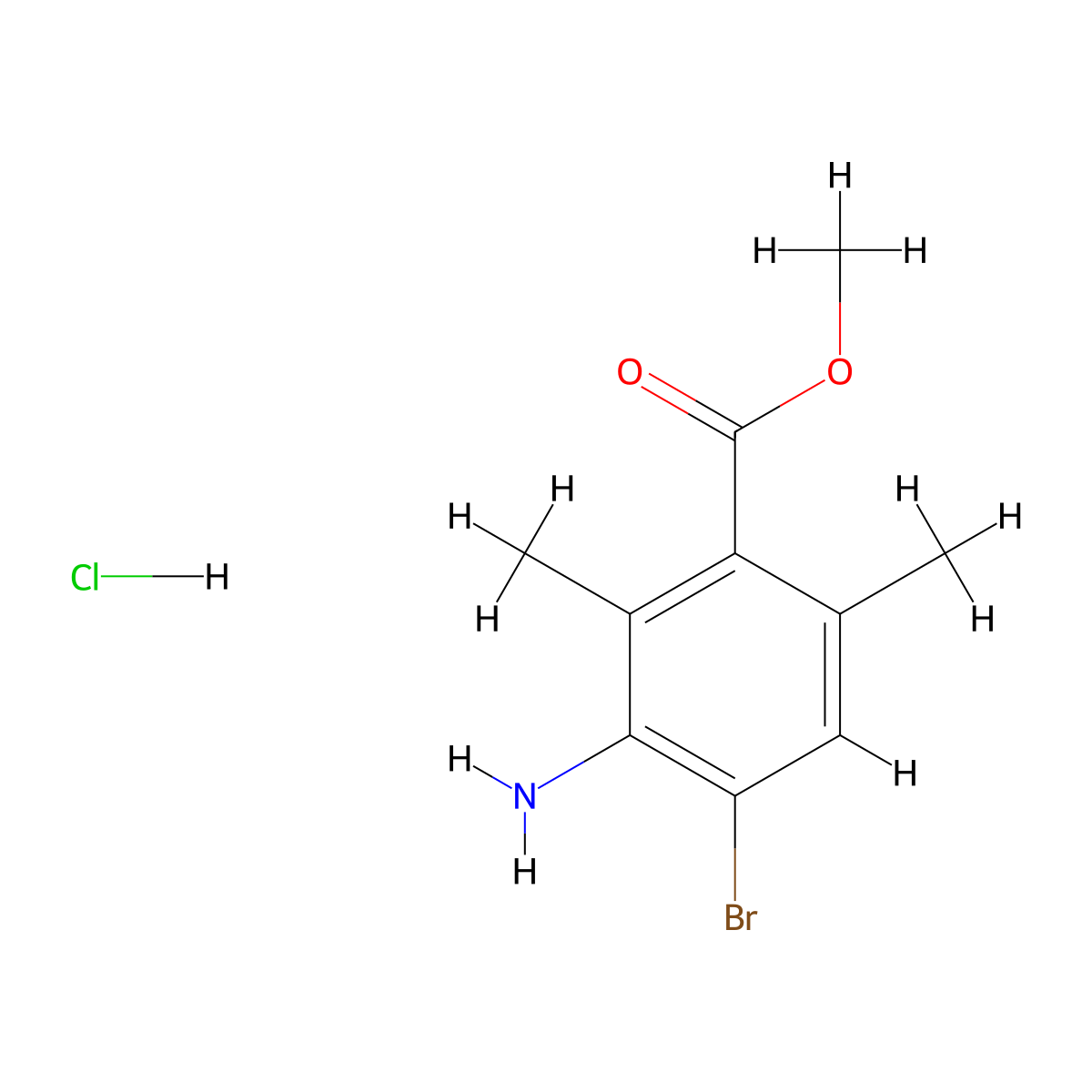Methyl 3-amino-4-bromo-2,6-dimethylbenzoate hydrochloride molecular structure, CAS 2751611-32-0