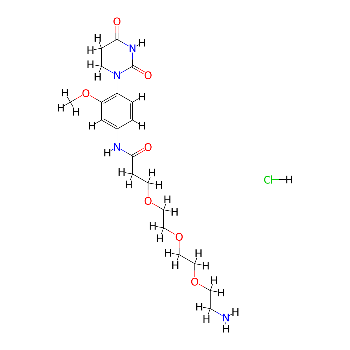 3-{2-[2-(2-aminoethoxy)ethoxy]ethoxy}-N-[4-(2,4-dioxo-1,3-diazinan-1-yl)-3-methoxyphenyl]propanamide hydrochloride molecular structure, CAS 2751611-73-9