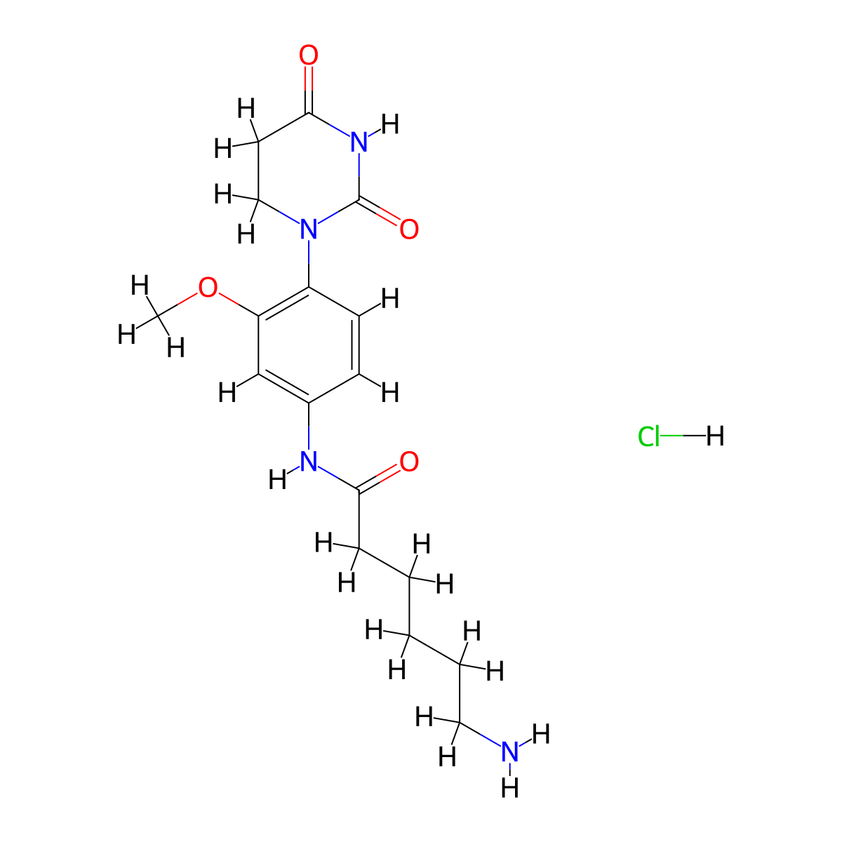 6-amino-N-[4-(2,4-dioxo-1,3-diazinan-1-yl)-3-methoxyphenyl]hexanamide hydrochloride molecular structure, CAS 2751611-77-3