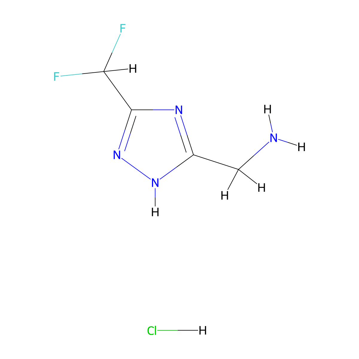 1-[3-(difluoromethyl)-1H-1,2,4-triazol-5-yl]methanaminehydrochloride molecular structure, CAS 2751611-82-0