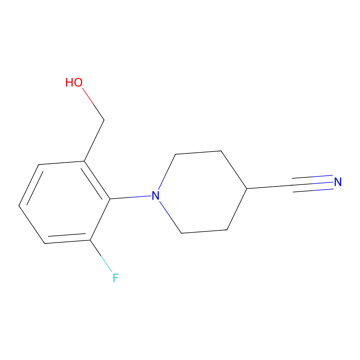 1-(2-Fluoro-6-(hydroxymethyl)phenyl)piperidine-4-carbonitrile molecular structure, CAS 2751611-91-1