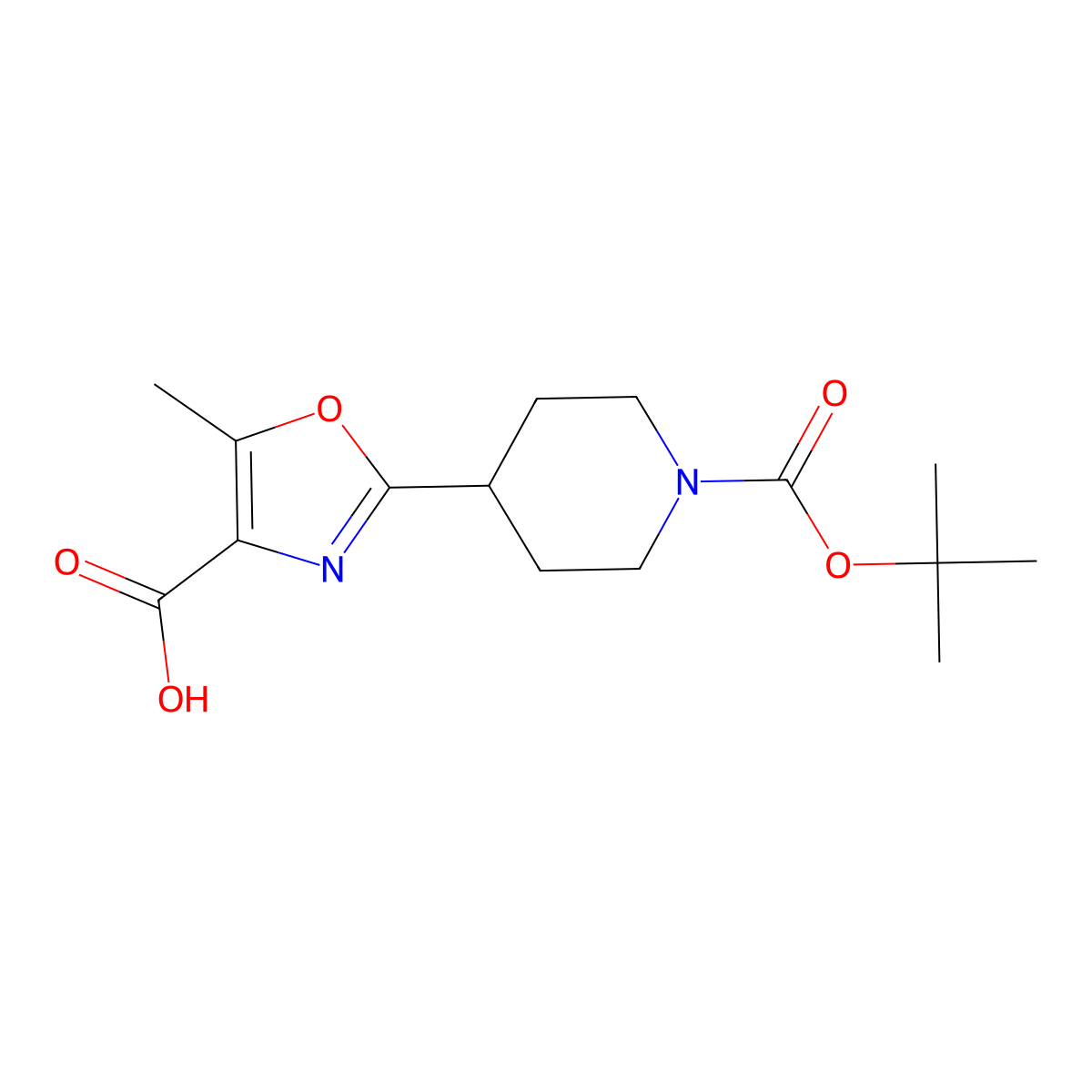 2-{1-[(Tert-butoxy)carbonyl]piperidin-4-yl}-5-methyl-1,3-oxazole-4-carboxylic acid molecular structure, CAS 2751611-97-7