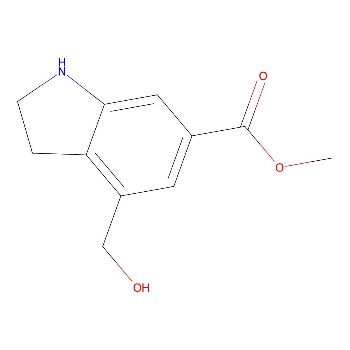 methyl 4-(hydroxymethyl)-2,3-dihydro-1H-indole-6-carboxylate molecular structure, CAS 2751614-33-0