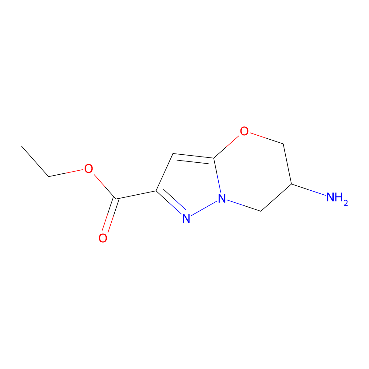 ethyl 6-amino-5H,6H,7H-pyrazolo[3,2-b][1,3]oxazine-2-carboxylate molecular structure, CAS 2751614-43-2