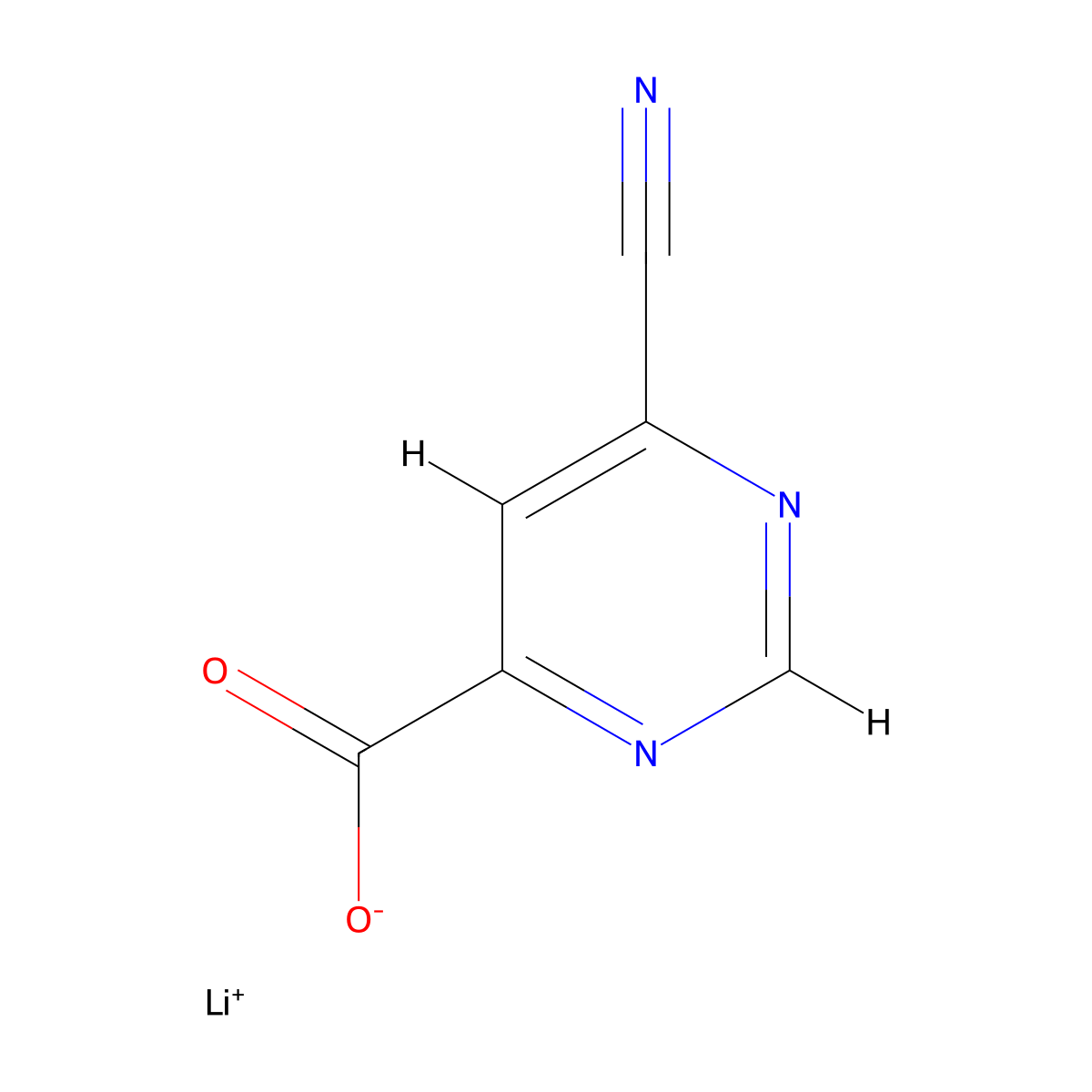 Lithium(1+)6-cyanopyrimidine-4-carboxylate molecular structure, CAS 2751614-48-7