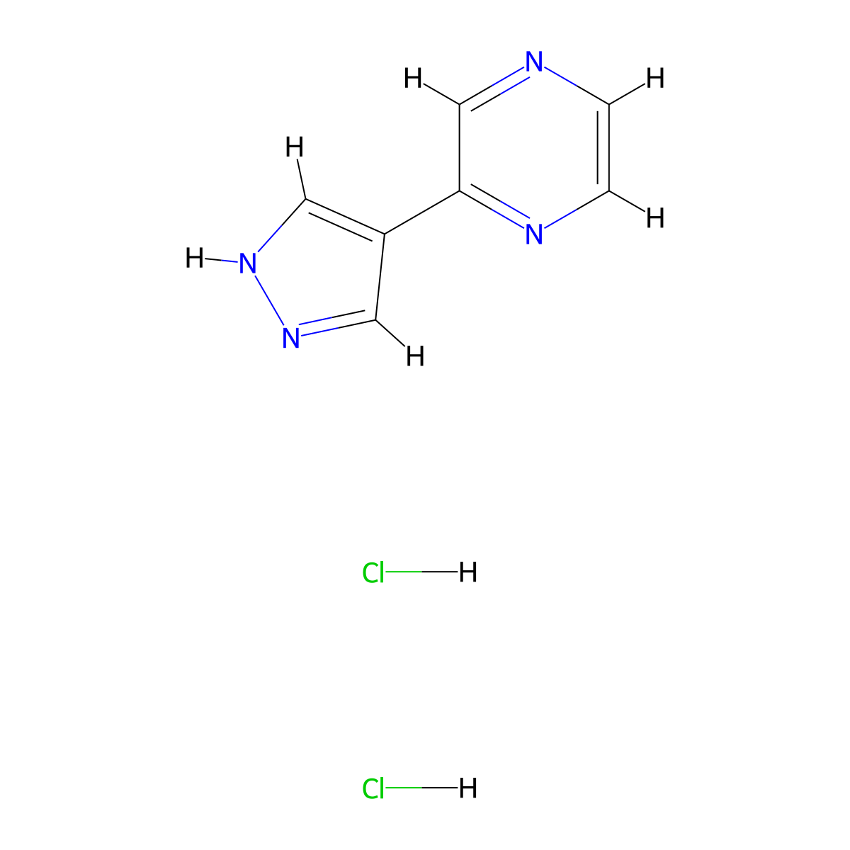 2-(1H-pyrazol-4-yl)pyrazine dihydrochloride molecular structure, CAS 2751614-54-5