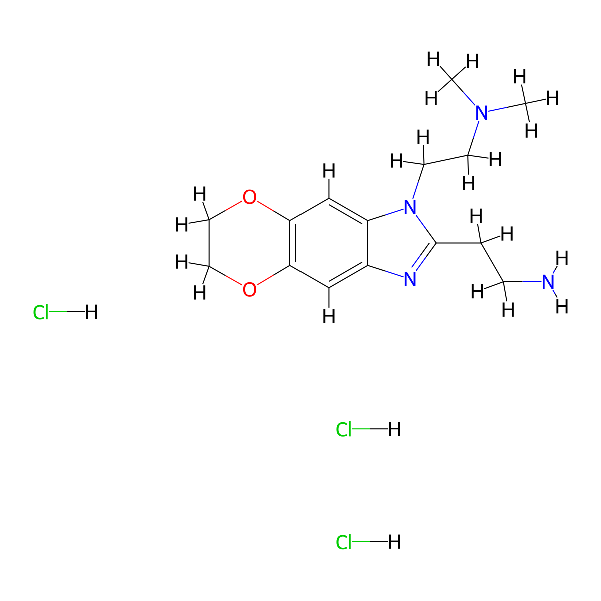 2-{6-[2-(Dimethylamino)ethyl]-10,13-dioxa-4,6-diazatricyclo[7.4.0.0,3,7]trideca-1(9),2,4,7-tetraen-5-yl}ethan-1-aminetrihydrochloride molecular structure, CAS 2751614-56-7