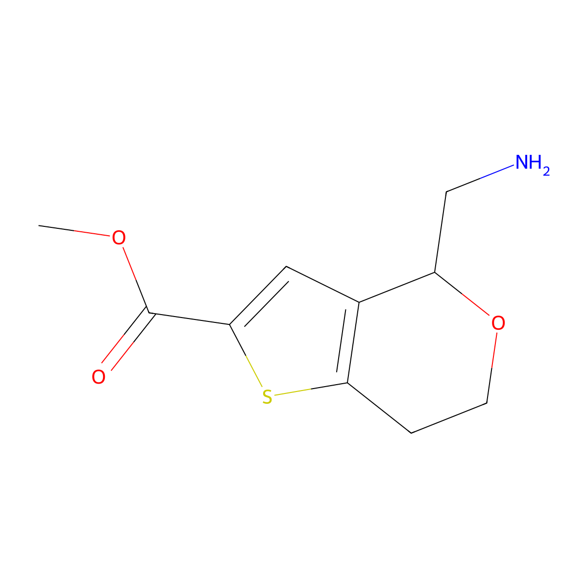 methyl 4-(aminomethyl)-4H,6H,7H-thieno[3,2-c]pyran-2-carboxylate molecular structure, CAS 2751614-66-9