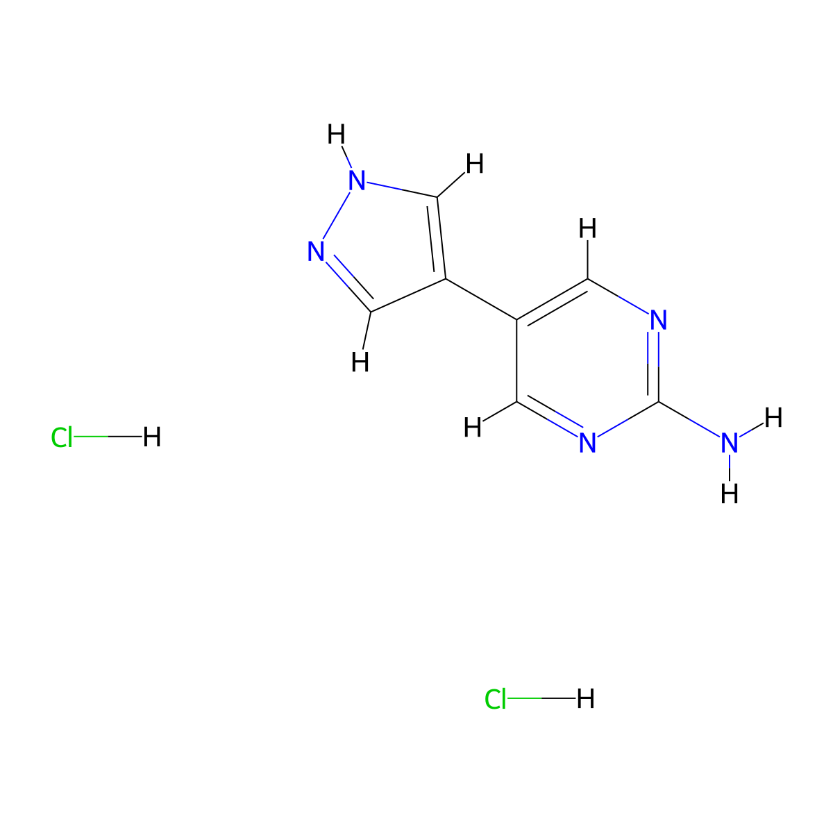 5-(1H-pyrazol-4-yl)pyrimidin-2-amine dihydrochloride molecular structure, CAS 2751615-06-0