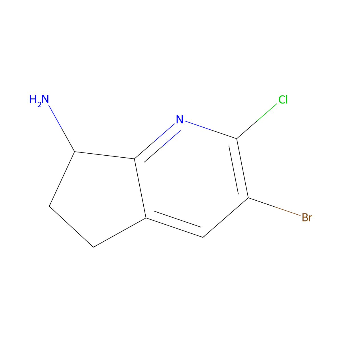 3-bromo-2-chloro-5H,6H,7H-cyclopenta[b]pyridin-7-amine molecular structure, CAS 2751615-27-5